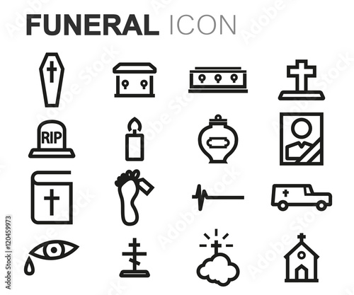 Vector black line funeral icons set