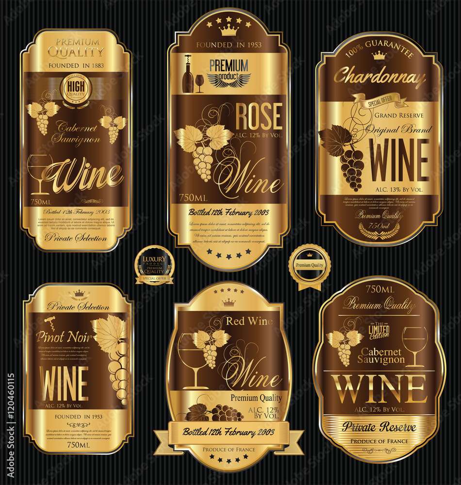 Luxury golden wine labels collection