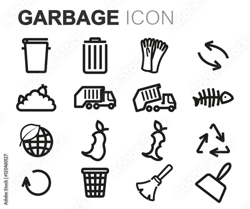 Vector black line garbage icons set