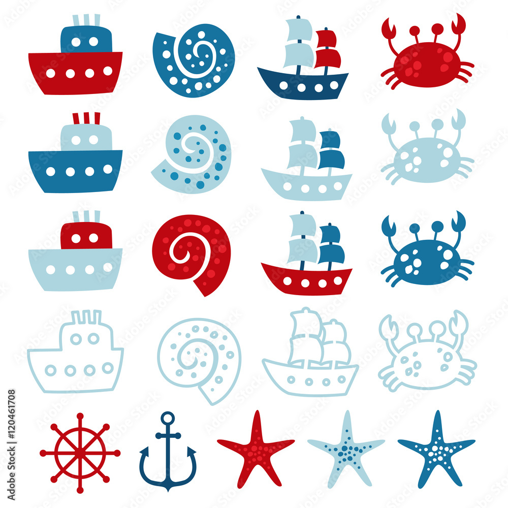 Cute Hand Drawn texture, marine theme design. 