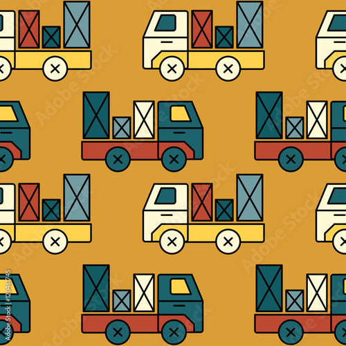 Seamless toy truck pattern with parcel.