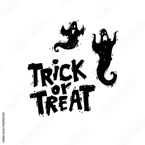 Happy halloween poster, banner, fly-er. Ghosts. Black on white. Lettering. Halloween party. Flat design vector illustration.