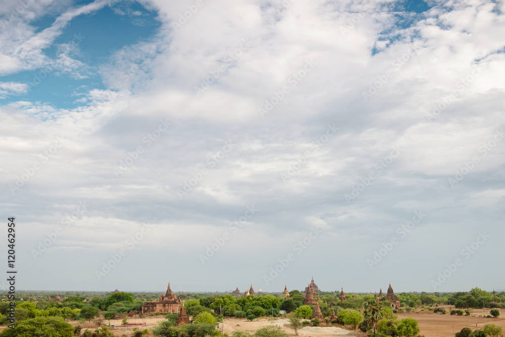 Sky over Bagan landscape in Myanmar