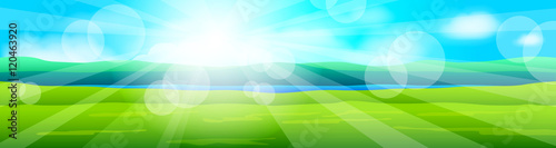 Pure natural background with grass and sky. Vector