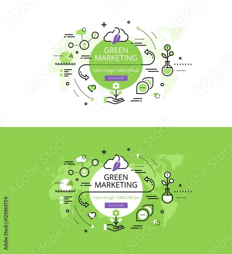 Green Marketing. Flat color line hero images and hero banners de photo