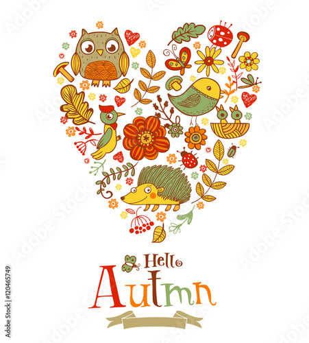 Hello Autumn banner in doodle style