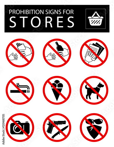 Set of prohibition signs for stores.