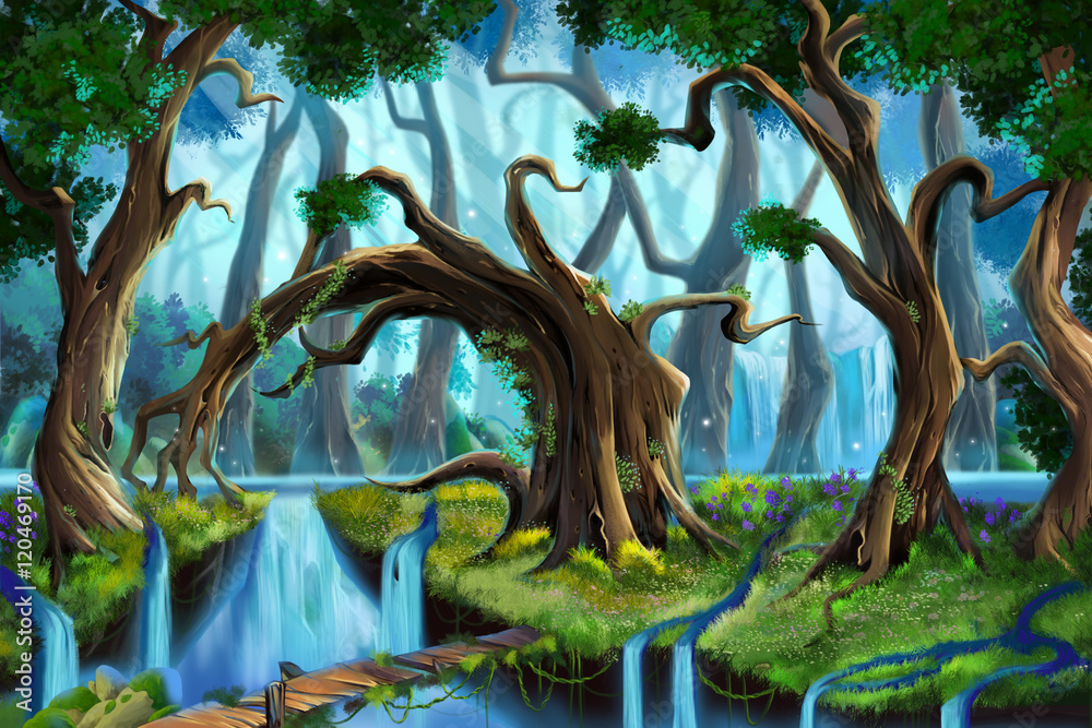 Fototapeta premium Water Forest. Video Game's Digital CG Artwork, Concept Illustration, Realistic Cartoon Style Background