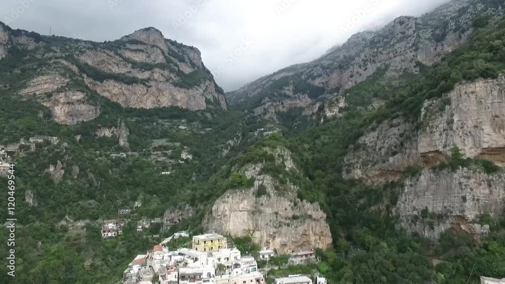 Aerial View Drone Positano Amalfi Coast Italy