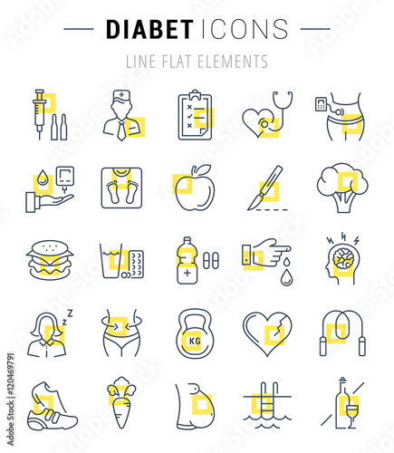 Set Vector Flat Line Icons Diabet