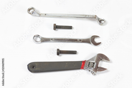 tool set calipers wrench nut bolt on white Texture © oopoontongoo