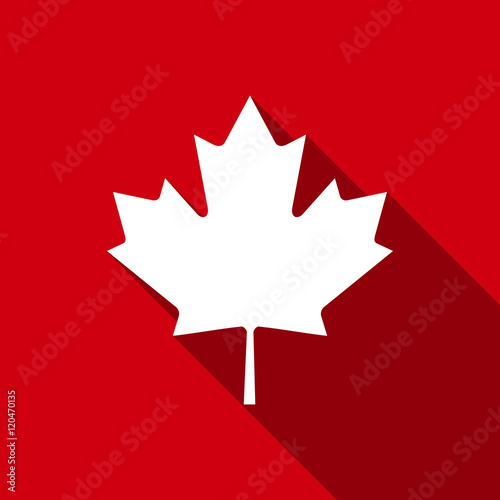 Canadian Maple Leaf flat icon with long shadow. Vector Illustration