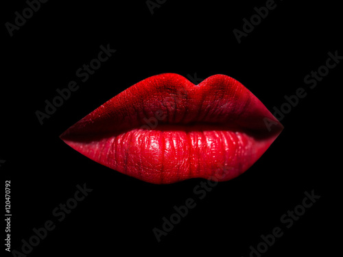 Fototapeta red sexy female lips isolated on black
