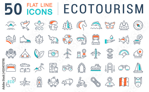 Set Vector Flat Line Icons Ecotourism