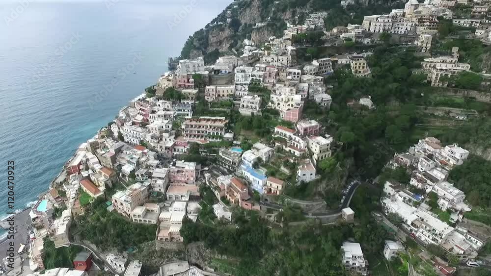 Aerial View Drone Positano Amalfi Coast Italy