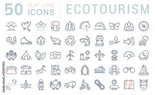 Set Vector Flat Line Icons Ecotourism