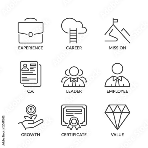 basic professional success line icons with text