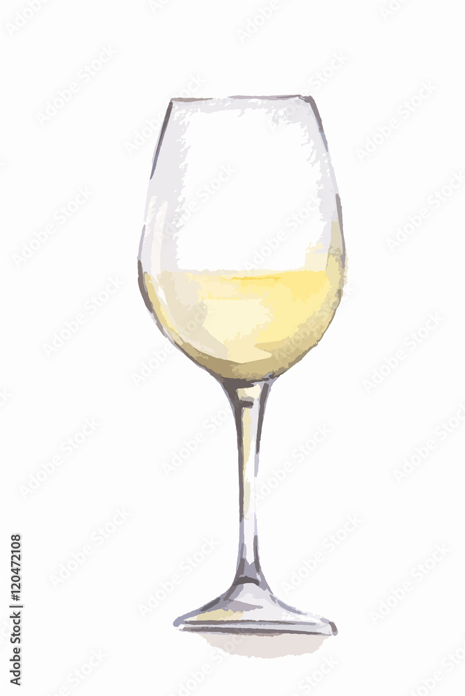 Watercolor white wine glass. Beautiful and elegant glass with alcoholic beverage. Art for menu decoration. Watercolor white wine glass. Beautiful and elegant glass with alcoholic beverage. Art for menu decoration.