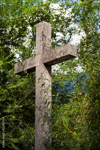 Christian Cross Marble with Green Trees