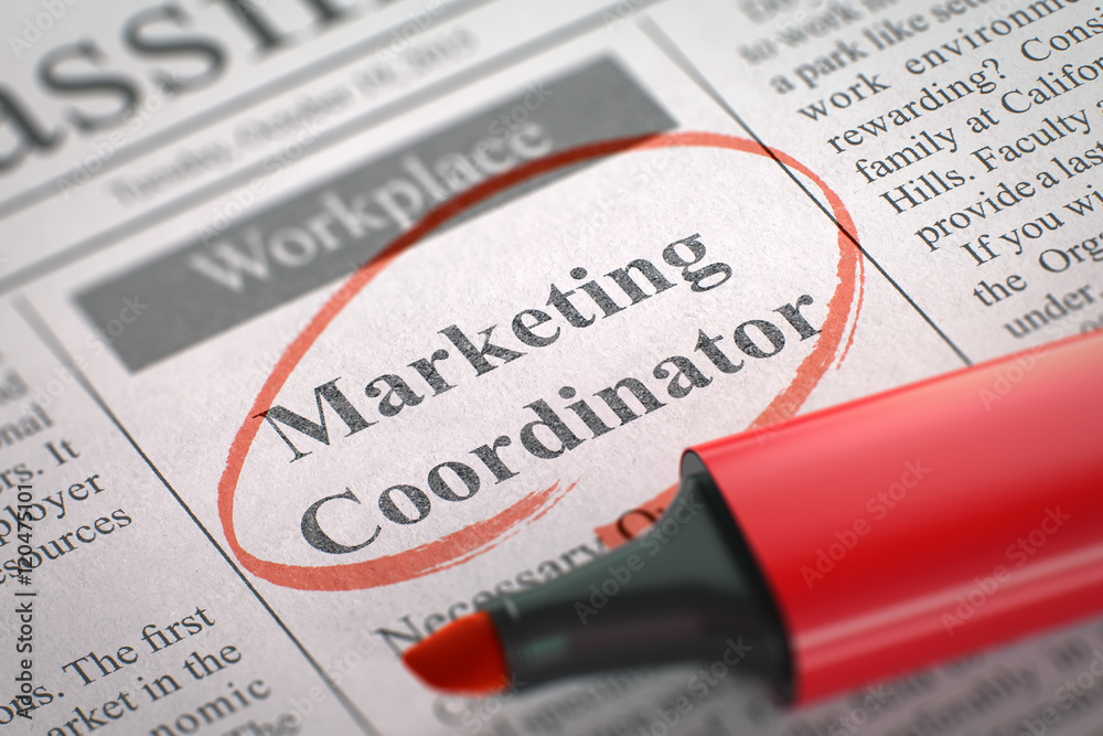 Obraz premium Marketing Coordinator Job Vacancy. 3D Illustration.