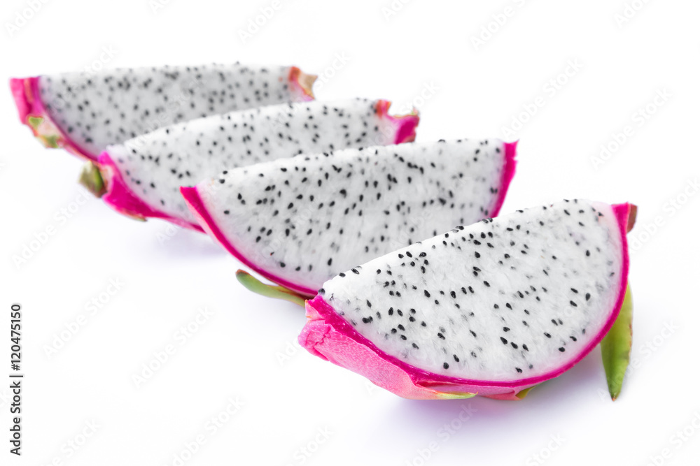 Dragon Fruit slice on white background, food and healthy concept Dragon Fruit slice on white background, food and healthy concept