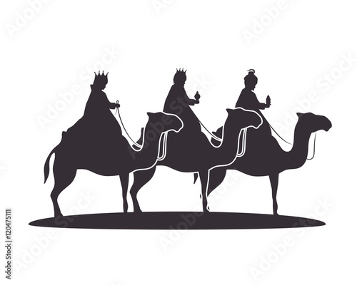silhouette three wise kings manger design isolated vector illustration eps 10