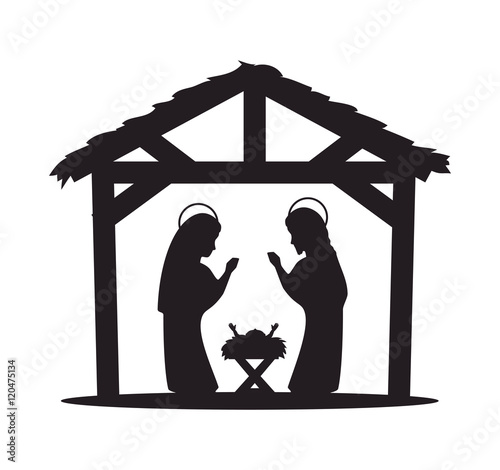 silhouette manger merry christmas isolated design vector illustration eps 10