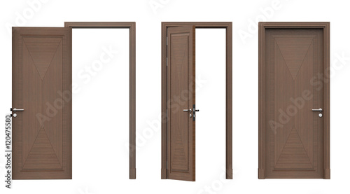 Porte in legno aperte e chiuse render  photo