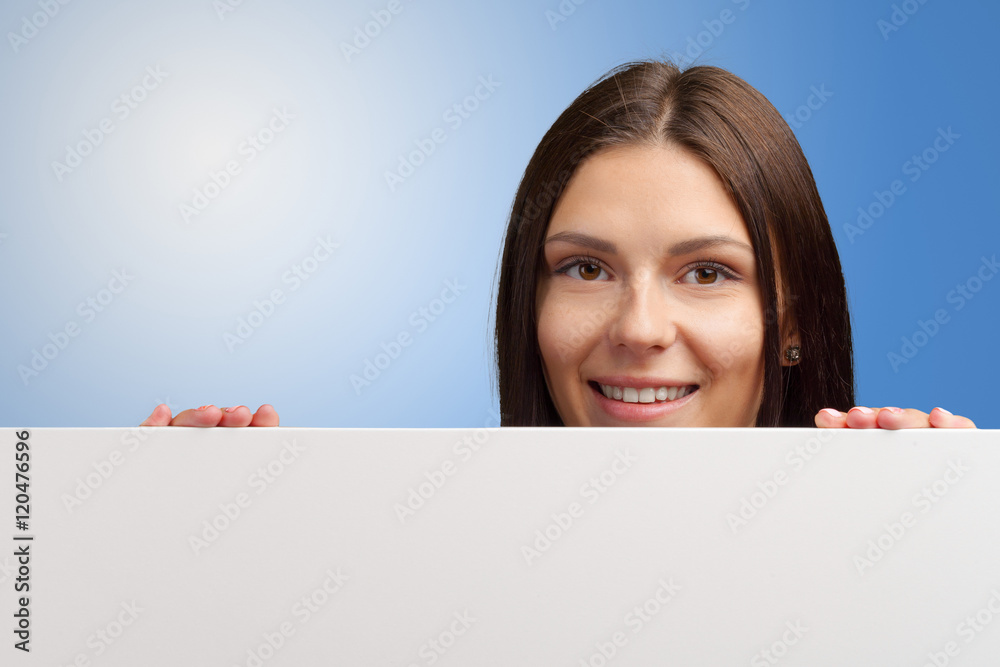 Business woman holding a banner Business woman holding a banner