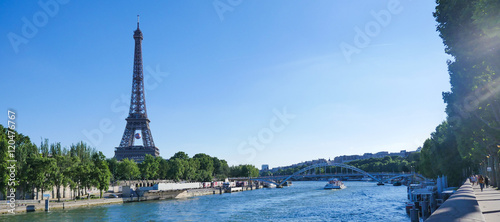 Eiffel Tower in Paris with Seine, France