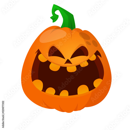 Halloween pumpkin with scary face on white. Vector illustration isolated