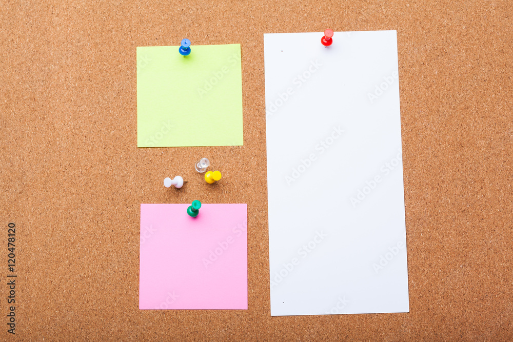 Pin Paper on cork board for text and background Pin Paper on cork board for text and background
