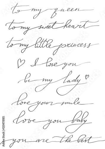 Hand written calligraphy, phrases about love, ink illustration