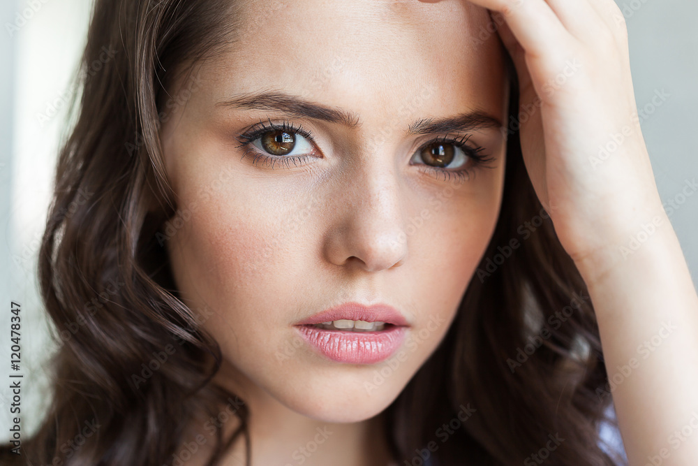 Close up portrait of beautiful young woman face Close up portrait of beautiful young woman face