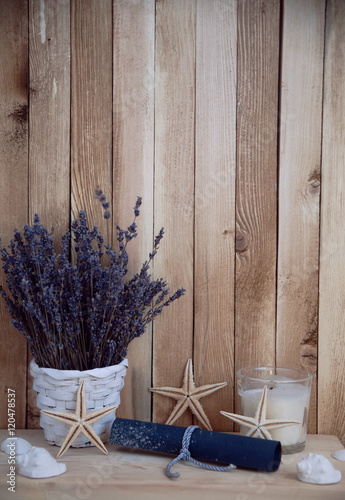lavender in pots with starfish