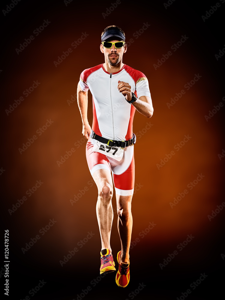 man  runner running triathlon ironman isolated