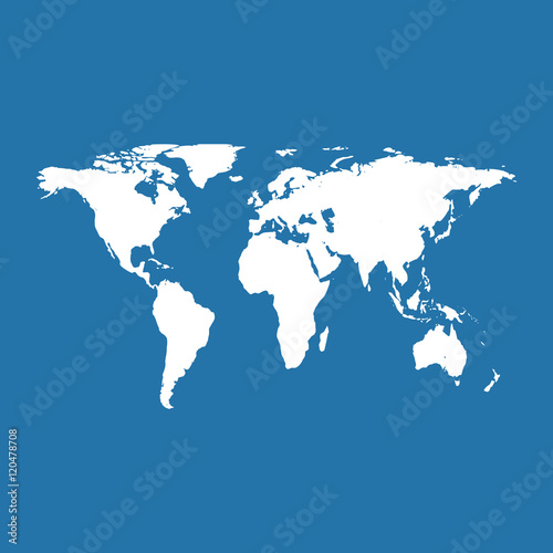 World map on blue background. Vector Illustration