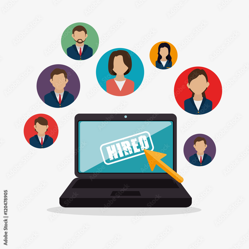 human resources laptop hired design isolated vector illustration eps 10