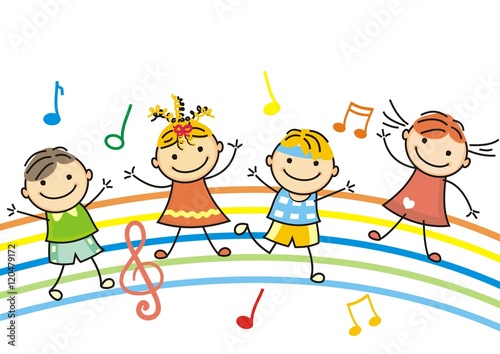 dancing children, vector icon,