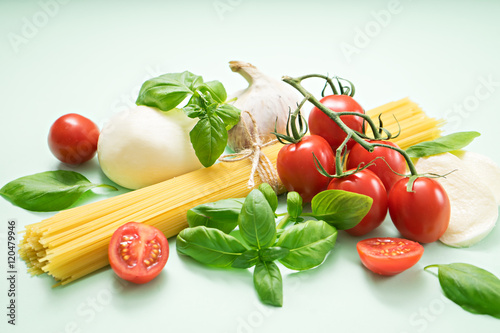 food ingredients on green table