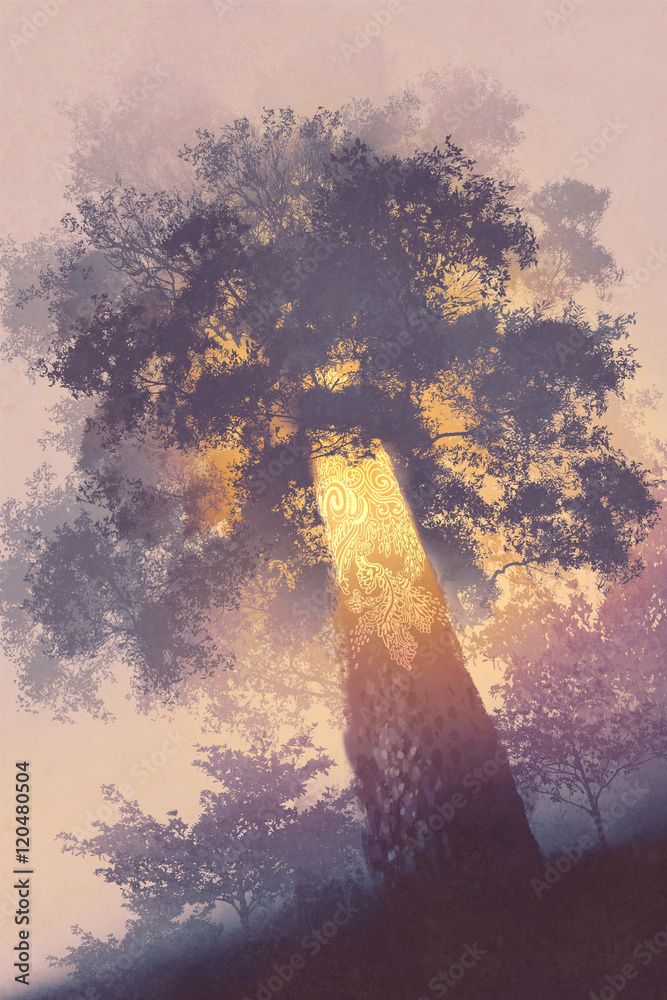 Fototapeta premium magic tree with light glowing inside,illustration painting