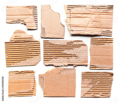 cardboard pieces isolated on white background