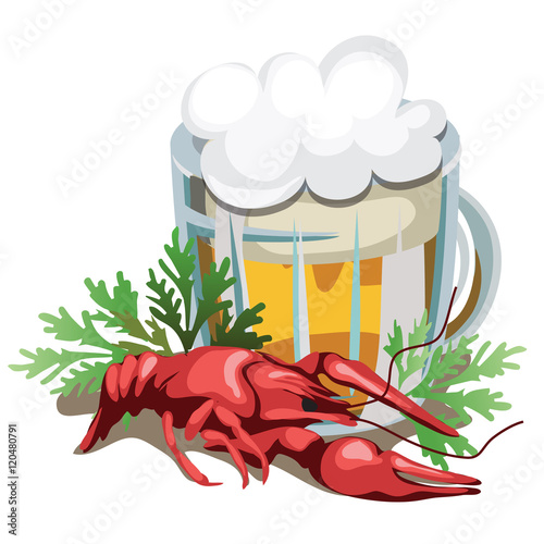 Mug of beer with boiled crawfish