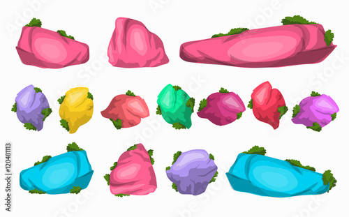 Cartoon multicolored stones set. Vector illustration
