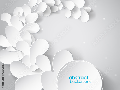 Abstract background with white 3D paper flower petals and shadow