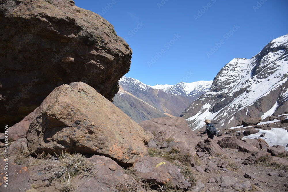 Landscape of mountains, volcano, glacier, snow, valley in Chile