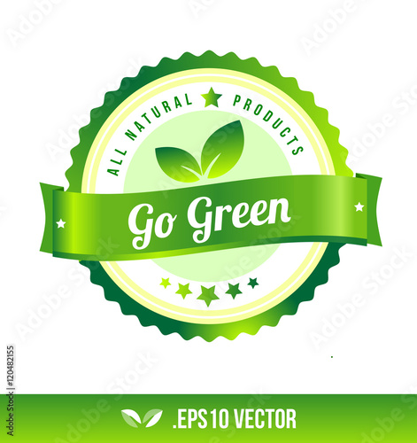 Go green badge label seal stamp logo text design green leaf template vector eps