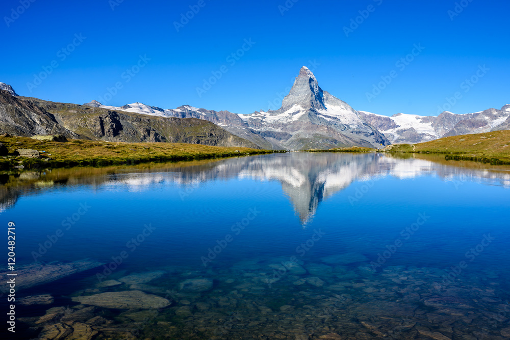 Stellisee - beautiful lake with reflection of Matterhorn - Zermatt, Switzerland