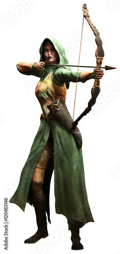 Fotografi Elf ranger aiming bow 3D illustration