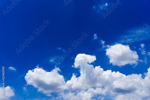 Deep blue summer sky and clouds background with copy space.